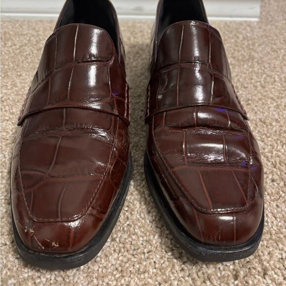 3.1 Phillip Lim Maroon Brown Crocodile Reptile Embossed Loafers 38.5 - Picture 3 of 7